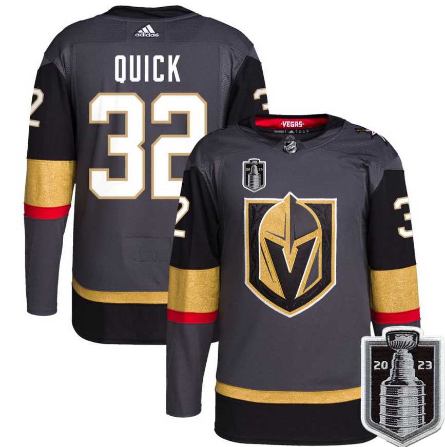Men%27s Vegas Golden Knights #32 Jonathan Quick Gray 2023 Stanley Cup Final Stitched Jersey Dzhi->vegas golden knights->NHL Jersey